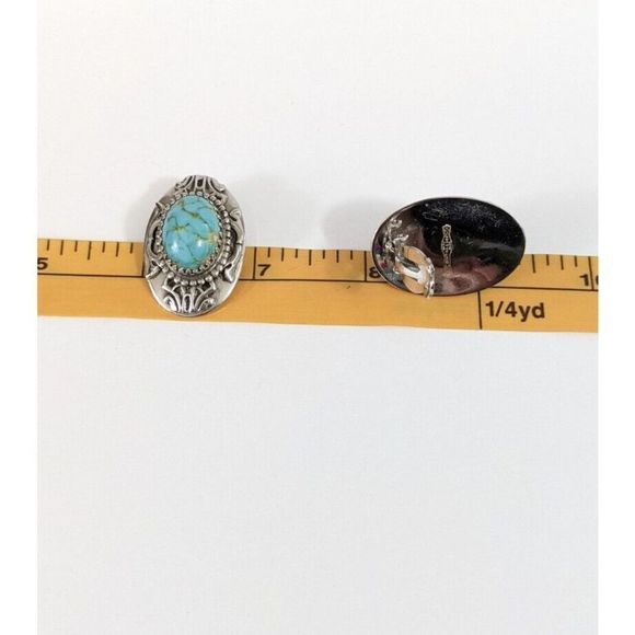 Large Oval Turquoise Art Glass Whiting And Davis Clip On Earrings - Vintage - Picture 8 of 10